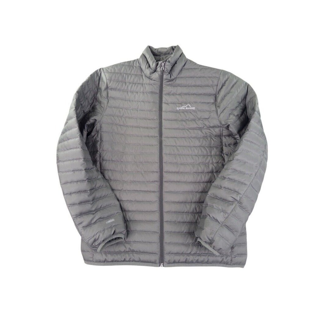 Eddie Bauer Jacket Small Mens Gray Eb650 Down Puffer Blue Full Zip Coat Outdoors